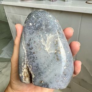 Large polished grape agate free form crystal mineral stone carving purple blue